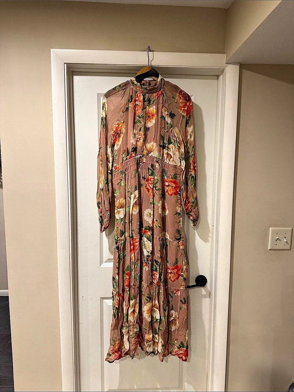 Anthropologie Pink Flora Floral Maxi Dress in Pink & Orange Size Medium NWT